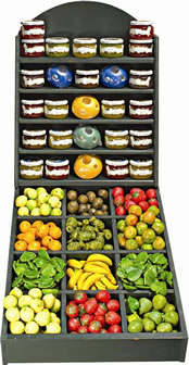 STAND WITH FRUITS, VASES OF 112 GR AND COPS